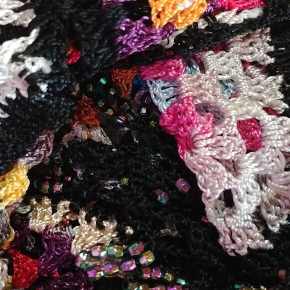 Crocheted Colourful Granny Square Scarf Wrap with Beads - Picture 8 of 8